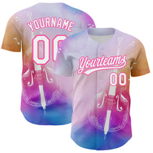 Load image into Gallery viewer, Custom Pink White-Purple 3D Pattern Design Music Festival Authentic Baseball Jersey