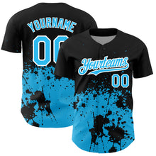 Загрузить изображение в средство просмотра галереи, Custom Black Sky Blue-White 3D Pattern Design Abstract Splash Grunge Art Authentic Baseball Jersey