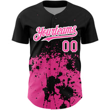 Laden Sie das Bild in den Galerie-Viewer, Custom Black Pink-White 3D Pattern Design Abstract Splash Grunge Art Authentic Baseball Jersey
