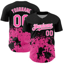 Laden Sie das Bild in den Galerie-Viewer, Custom Black Pink-White 3D Pattern Design Abstract Splash Grunge Art Authentic Baseball Jersey