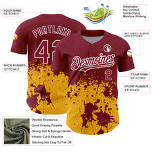 Загрузить изображение в средство просмотра галереи, Custom Crimson Gold-White 3D Pattern Design Abstract Splash Grunge Art Authentic Baseball Jersey