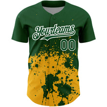 Загрузить изображение в средство просмотра галереи, Custom Green Gold-White 3D Pattern Design Abstract Splash Grunge Art Authentic Baseball Jersey