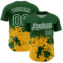Загрузить изображение в средство просмотра галереи, Custom Green Gold-White 3D Pattern Design Abstract Splash Grunge Art Authentic Baseball Jersey