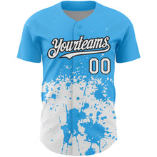 Загрузить изображение в средство просмотра галереи, Custom Sky Blue White-Black 3D Pattern Design Abstract Splash Grunge Art Authentic Baseball Jersey