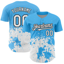 Загрузить изображение в средство просмотра галереи, Custom Sky Blue White-Black 3D Pattern Design Abstract Splash Grunge Art Authentic Baseball Jersey