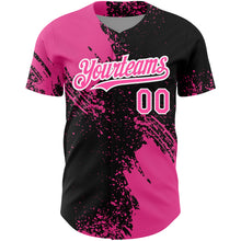 Laden Sie das Bild in den Galerie-Viewer, Custom Black Pink-White 3D Pattern Design Abstract Brush Stroke Authentic Baseball Jersey