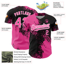Laden Sie das Bild in den Galerie-Viewer, Custom Black Pink-White 3D Pattern Design Abstract Brush Stroke Authentic Baseball Jersey