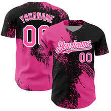 Laden Sie das Bild in den Galerie-Viewer, Custom Black Pink-White 3D Pattern Design Abstract Brush Stroke Authentic Baseball Jersey