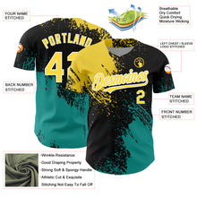 Load image into Gallery viewer, Custom Black Yellow-Teal 3D Pattern Design Abstract Brush Stroke Authentic Baseball Jersey