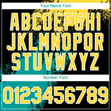 Load image into Gallery viewer, Custom Black Yellow-Teal 3D Pattern Design Abstract Brush Stroke Authentic Baseball Jersey