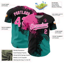 Laden Sie das Bild in den Galerie-Viewer, Custom Black Pink-Teal 3D Pattern Design Abstract Brush Stroke Authentic Baseball Jersey