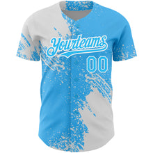 Laden Sie das Bild in den Galerie-Viewer, Custom Sky Blue White 3D Pattern Design Abstract Brush Stroke Authentic Baseball Jersey