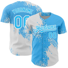 Laden Sie das Bild in den Galerie-Viewer, Custom Sky Blue White 3D Pattern Design Abstract Brush Stroke Authentic Baseball Jersey