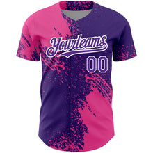 Загрузить изображение в средство просмотра галереи, Custom Purple Pink-White 3D Pattern Design Abstract Brush Stroke Authentic Baseball Jersey
