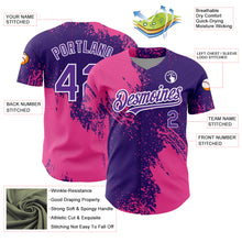 Загрузить изображение в средство просмотра галереи, Custom Purple Pink-White 3D Pattern Design Abstract Brush Stroke Authentic Baseball Jersey