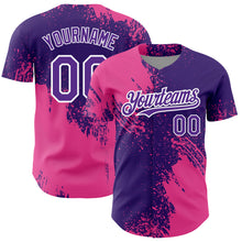 Загрузить изображение в средство просмотра галереи, Custom Purple Pink-White 3D Pattern Design Abstract Brush Stroke Authentic Baseball Jersey
