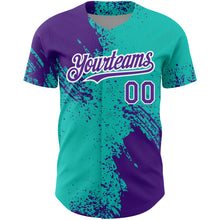 Загрузить изображение в средство просмотра галереи, Custom Aqua Purple-White 3D Pattern Design Abstract Brush Stroke Authentic Baseball Jersey