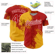 Charger l'image dans la galerie, Custom Red Gold-White 3D Pattern Design Abstract Brush Stroke Authentic Baseball Jersey