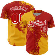Charger l'image dans la galerie, Custom Red Gold-White 3D Pattern Design Abstract Brush Stroke Authentic Baseball Jersey