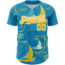 Загрузить изображение в средство просмотра галереи, Custom Panther Blue Gold-White 3D Pattern Design Sailing Boats Authentic Baseball Jersey