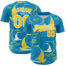 Загрузить изображение в средство просмотра галереи, Custom Panther Blue Gold-White 3D Pattern Design Sailing Boats Authentic Baseball Jersey