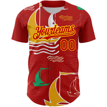 Charger l'image dans la galerie, Custom Red Gold 3D Pattern Design Sailing Boats Authentic Baseball Jersey