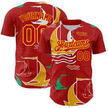 Charger l'image dans la galerie, Custom Red Gold 3D Pattern Design Sailing Boats Authentic Baseball Jersey