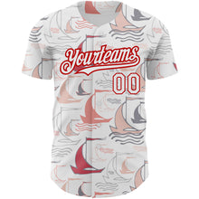 Laden Sie das Bild in den Galerie-Viewer, Custom White Red 3D Pattern Design Sailing Boats Authentic Baseball Jersey