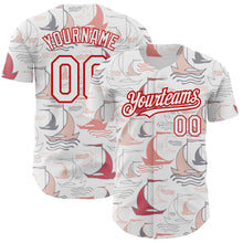 Laden Sie das Bild in den Galerie-Viewer, Custom White Red 3D Pattern Design Sailing Boats Authentic Baseball Jersey