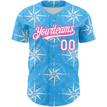 Charger l'image dans la galerie, Custom Sky Blue White-Pink 3D Pattern Design Navigation Compass Authentic Baseball Jersey