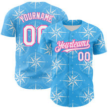 Charger l'image dans la galerie, Custom Sky Blue White-Pink 3D Pattern Design Navigation Compass Authentic Baseball Jersey