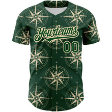 Load image into Gallery viewer, Custom Green City Cream 3D Pattern Design Navigation Compass Authentic Baseball Jersey