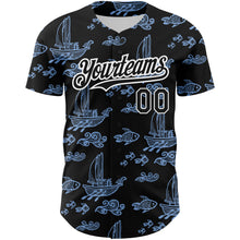 Load image into Gallery viewer, Custom Black White-Light Blue 3D Pattern Design Boats And Fish Authentic Baseball Jersey