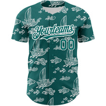 Load image into Gallery viewer, Custom Teal White 3D Pattern Design Boats And Fish Authentic Baseball Jersey