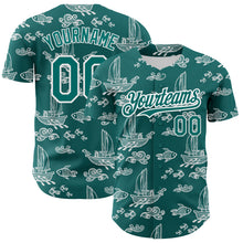 Load image into Gallery viewer, Custom Teal White 3D Pattern Design Boats And Fish Authentic Baseball Jersey