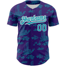 Load image into Gallery viewer, Custom Purple Teal-White 3D Pattern Design Boats And Fish Authentic Baseball Jersey