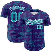 Load image into Gallery viewer, Custom Purple Teal-White 3D Pattern Design Boats And Fish Authentic Baseball Jersey