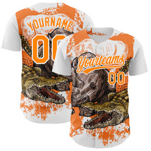 Загрузить изображение в средство просмотра галереи, Custom White Bay Orange 3D Pattern Design Crocodile Authentic Baseball Jersey
