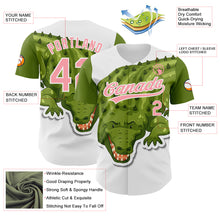 Load image into Gallery viewer, Custom White Medium Pink 3D Pattern Design Cartoon Crocodile Authentic Baseball Jersey