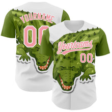 Load image into Gallery viewer, Custom White Medium Pink 3D Pattern Design Cartoon Crocodile Authentic Baseball Jersey