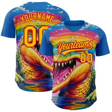 Load image into Gallery viewer, Custom Royal Gold-Red 3D Pattern Design Crocodile Authentic Baseball Jersey