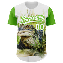 Laden Sie das Bild in den Galerie-Viewer, Custom White Aurora Green 3D Pattern Design Crocodile Authentic Baseball Jersey