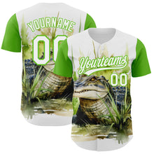Laden Sie das Bild in den Galerie-Viewer, Custom White Aurora Green 3D Pattern Design Crocodile Authentic Baseball Jersey