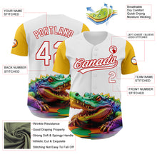 Load image into Gallery viewer, Custom White Red-Yellow 3D Pattern Design Colorful Crocodile Authentic Baseball Jersey
