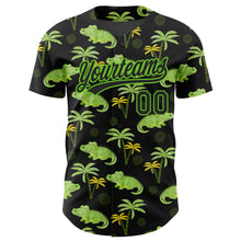 Load image into Gallery viewer, Custom Black Aurora Green 3D Pattern Design Crocodile And Tropical Hawaii Palm Trees Authentic Baseball Jersey
