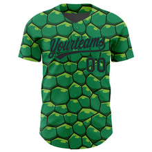 Charger l'image dans la galerie, Custom Kelly Green Black 3D Pattern Design Turtle Shell Authentic Baseball Jersey