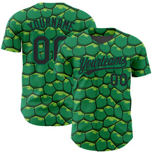 Charger l'image dans la galerie, Custom Kelly Green Black 3D Pattern Design Turtle Shell Authentic Baseball Jersey