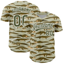 Load image into Gallery viewer, Custom Olive White 3D Pattern Design Crocodile Authentic Baseball Jersey
