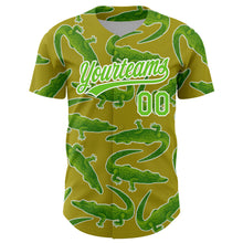 Загрузить изображение в средство просмотра галереи, Custom Olive Aurora Green-White 3D Pattern Design Crocodile Authentic Baseball Jersey