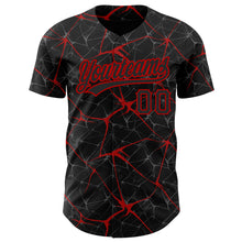 Load image into Gallery viewer, Custom Black Red 3D Pattern Design Abstract Network Authentic Baseball Jersey